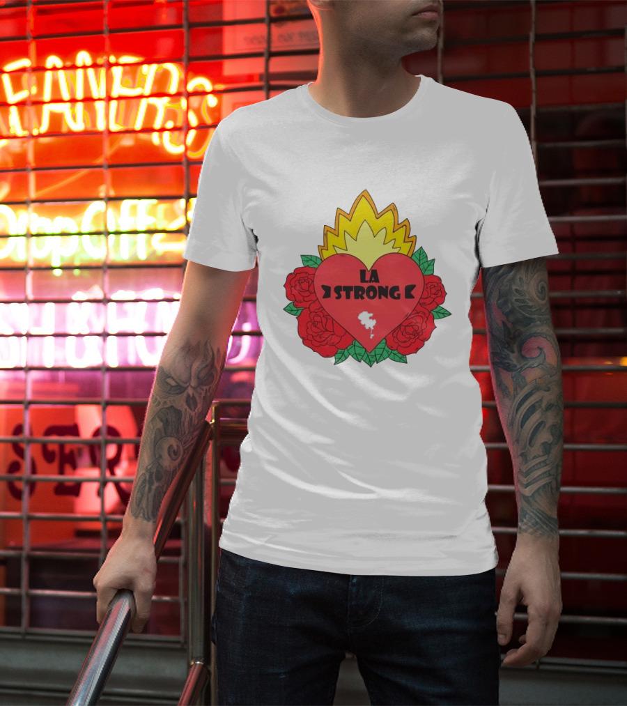 LA Strong Heart With Roses And Flames T-Shirt