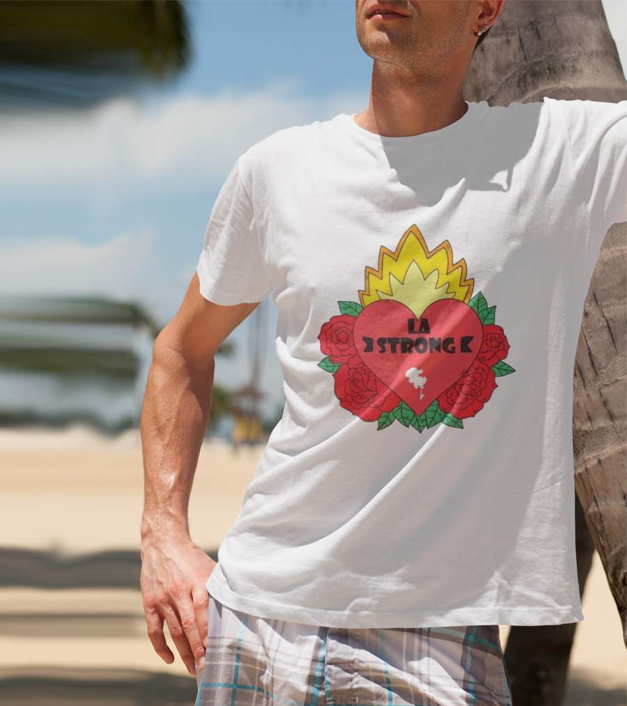 LA Strong Heart With Roses And Flames T-Shirt
