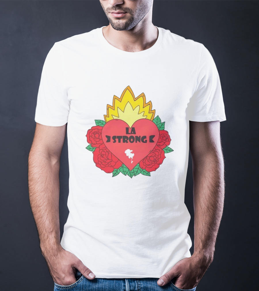 LA Strong Heart With Roses And Flames T-Shirt