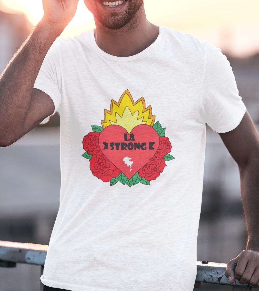 LA Strong Heart With Roses And Flames T-Shirt