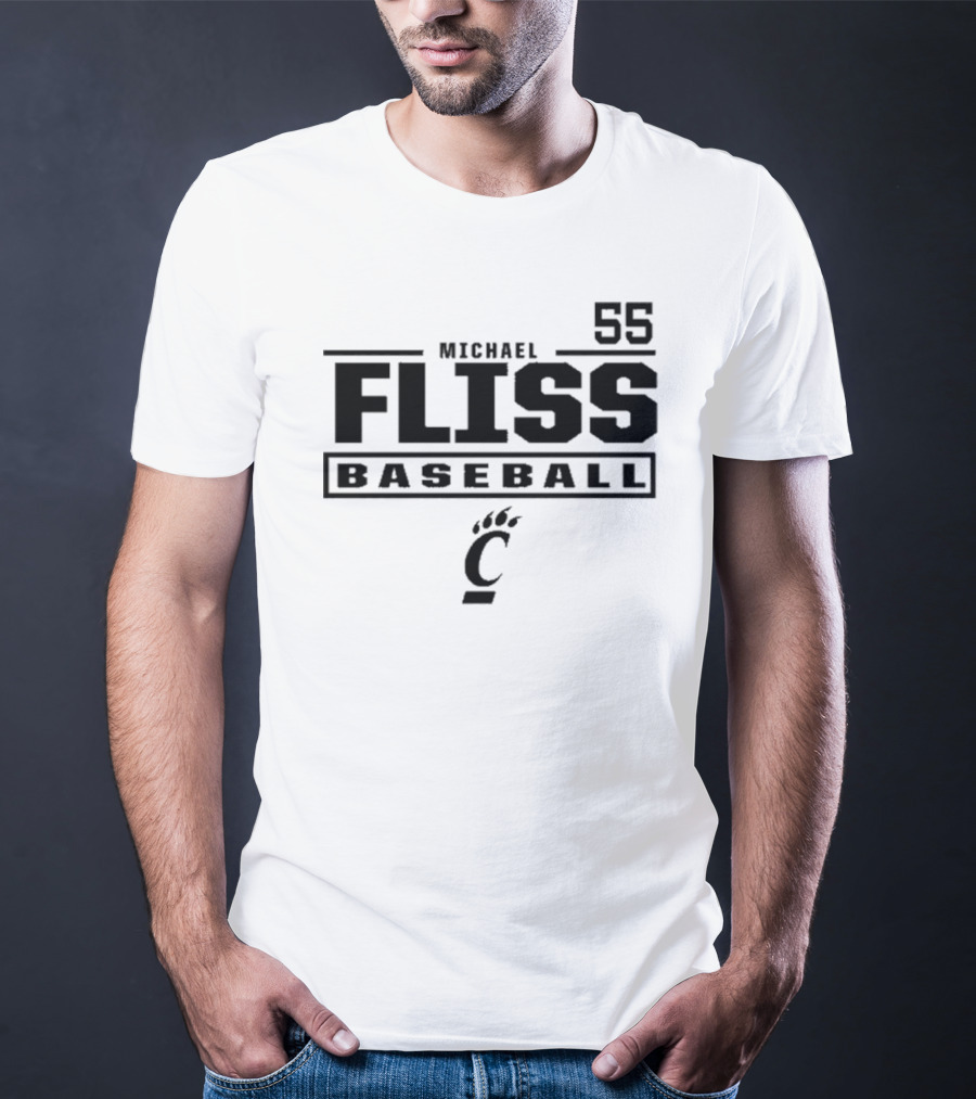 Michael Fliss 55 Cincinnati Bearcats Baseball 2025 Bold Athlete Number Design T-Shirt