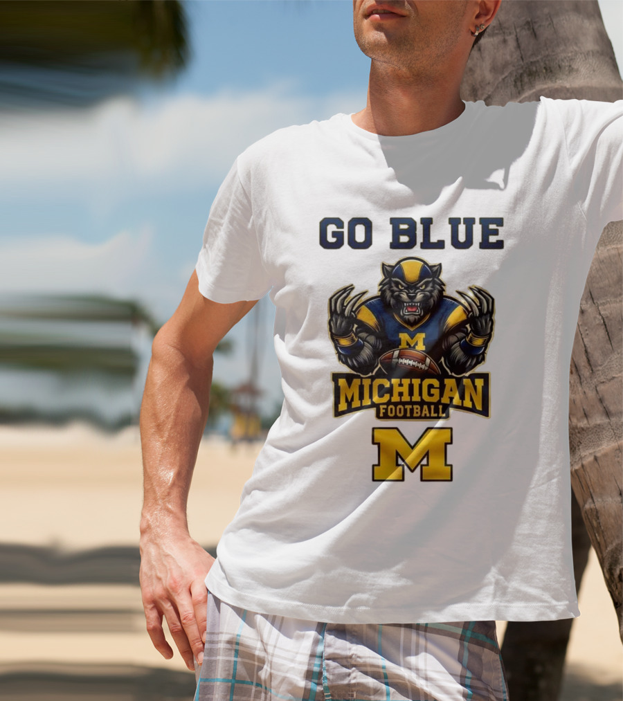 Go Blue Michigan Football Wolverine Mascot M T-Shirt