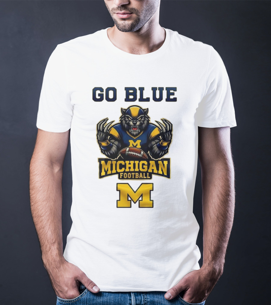 Go Blue Michigan Football Wolverine Mascot M T-Shirt