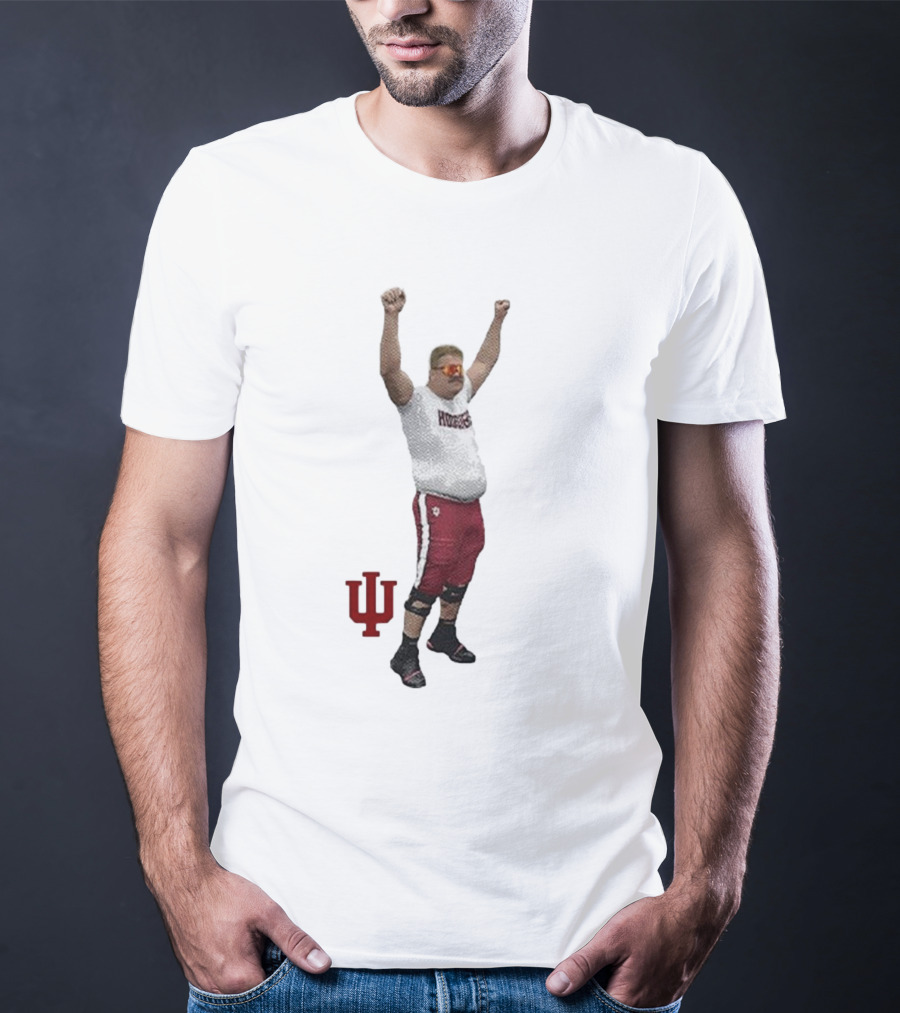 Mike Katic Indiana Hoosiers Football Player Celebration Cartoon IU Logo T-Shirt