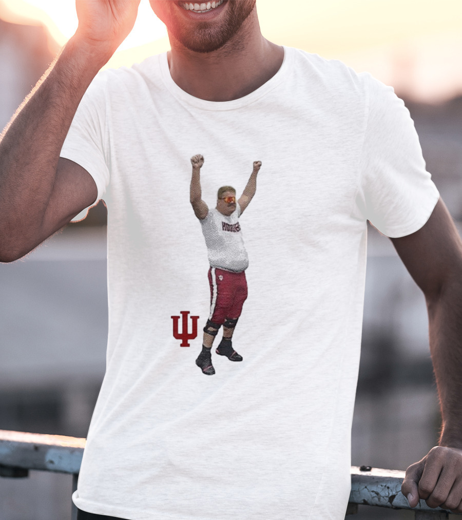Mike Katic Indiana Hoosiers Football Player Celebration Cartoon IU Logo T-Shirt
