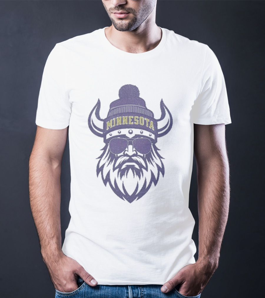 Minnesota Viking Beanie And Sunglasses Football Fan Icon T-Shirt