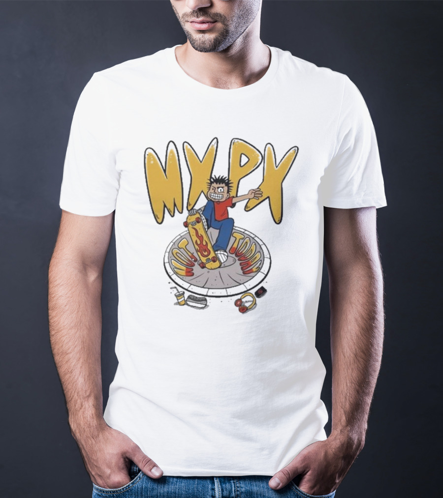 MXPX Today I'm Easy Skateboard Character With Flame Deck T-Shirt
