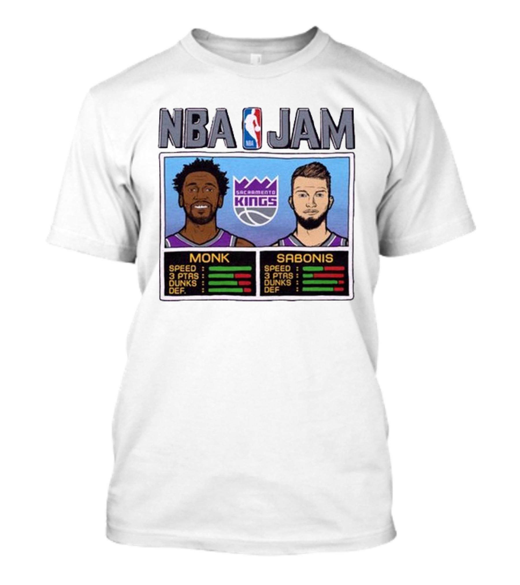NBA Jam Sacramento Kings Monk Sabonis Stats Graphic T-Shirt