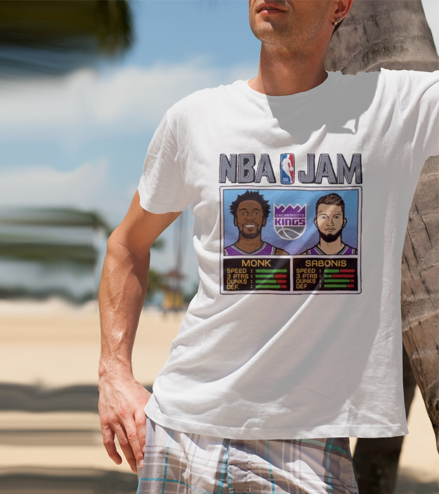NBA Jam Sacramento Kings Monk Sabonis Stats Graphic T-Shirt