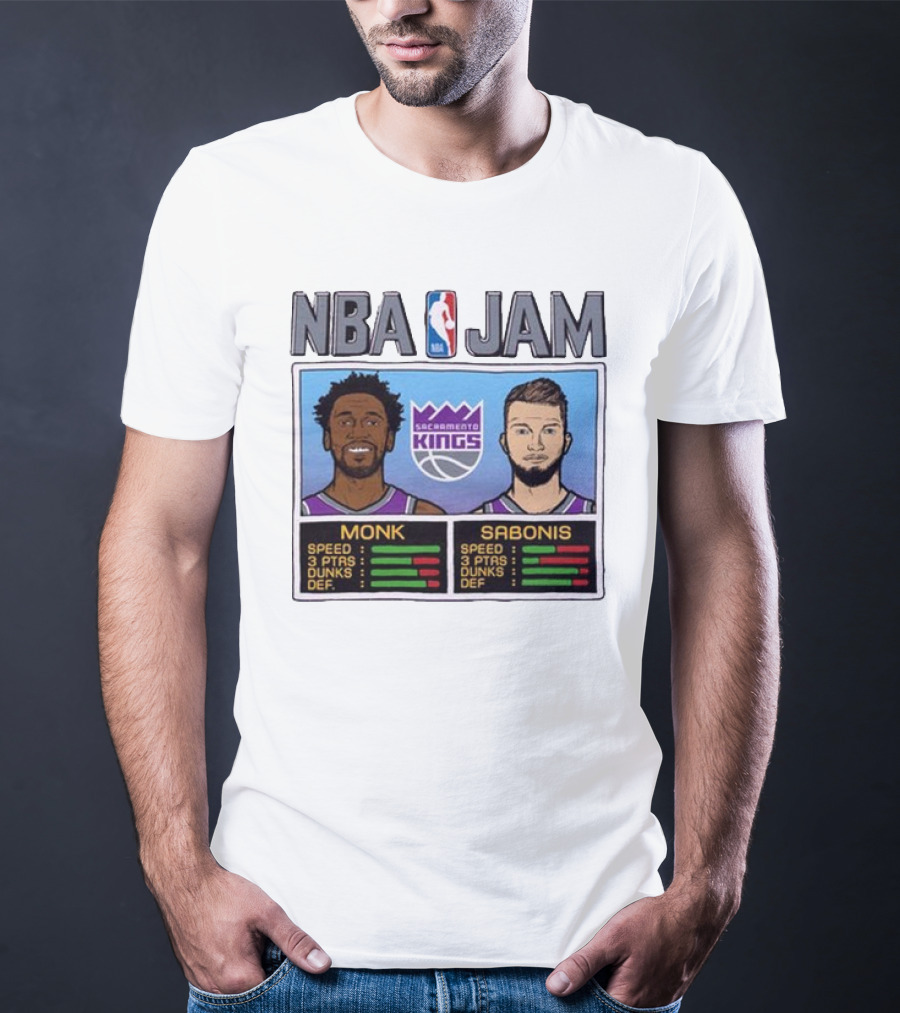 NBA Jam Sacramento Kings Monk Sabonis Stats Graphic T-Shirt