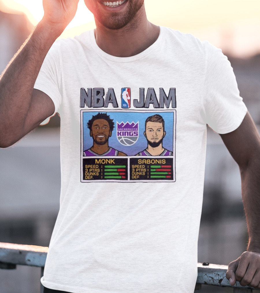 NBA Jam Sacramento Kings Monk Sabonis Stats Graphic T-Shirt