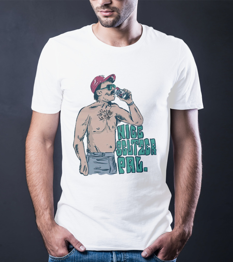 Nice Seltzer Pal 4.0 Cartoon Graphic Of Less Man In Cap And Sunglasses With Drink T-Shirt