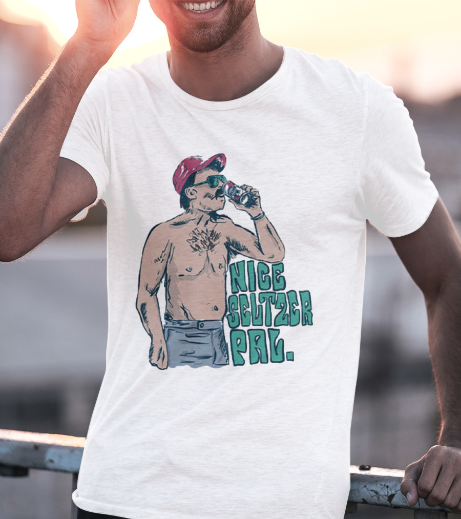 Nice Seltzer Pal 4.0 Cartoon Graphic Of Less Man In Cap And Sunglasses With Drink T-Shirt