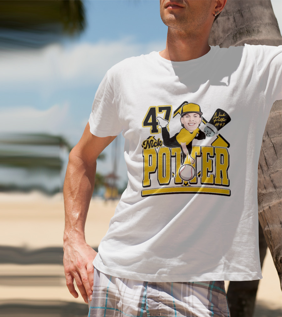 Nick Potter 47 Baseball Illustration With Character In Yellow And Black T-Shirt