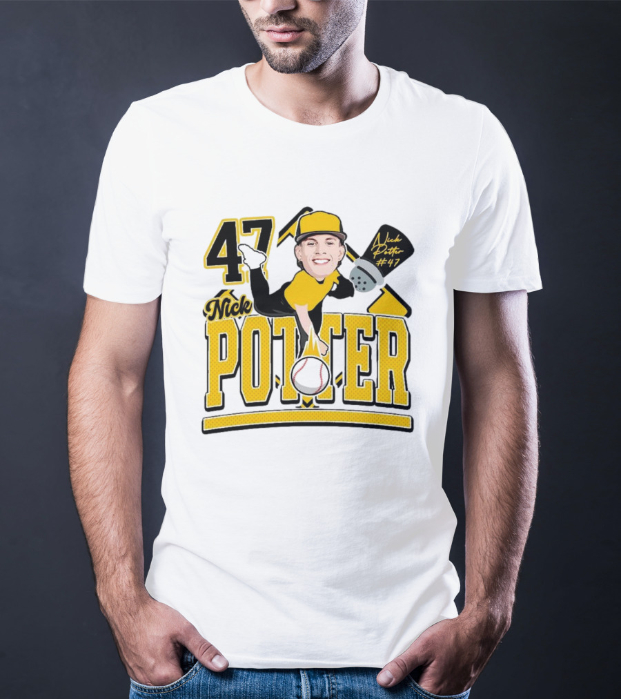 Nick Potter 47 Baseball Illustration With Character In Yellow And Black T-Shirt