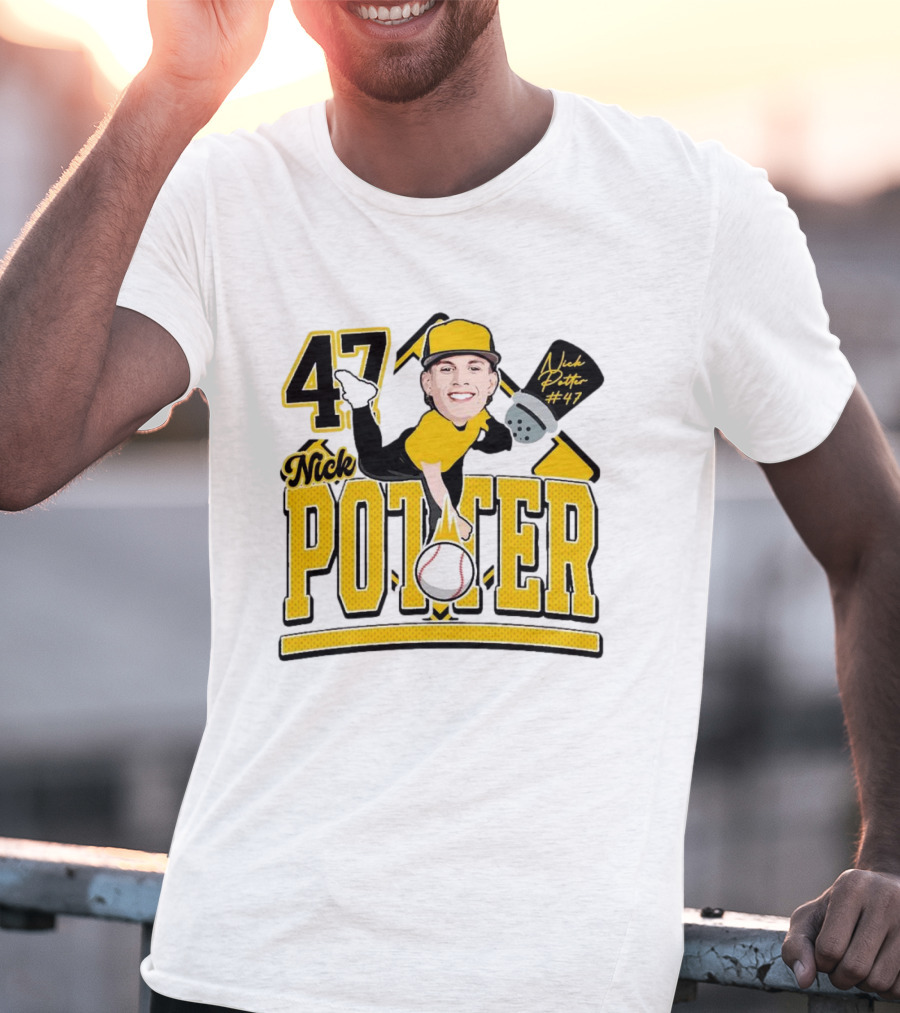 Nick Potter 47 Baseball Illustration With Character In Yellow And Black T-Shirt