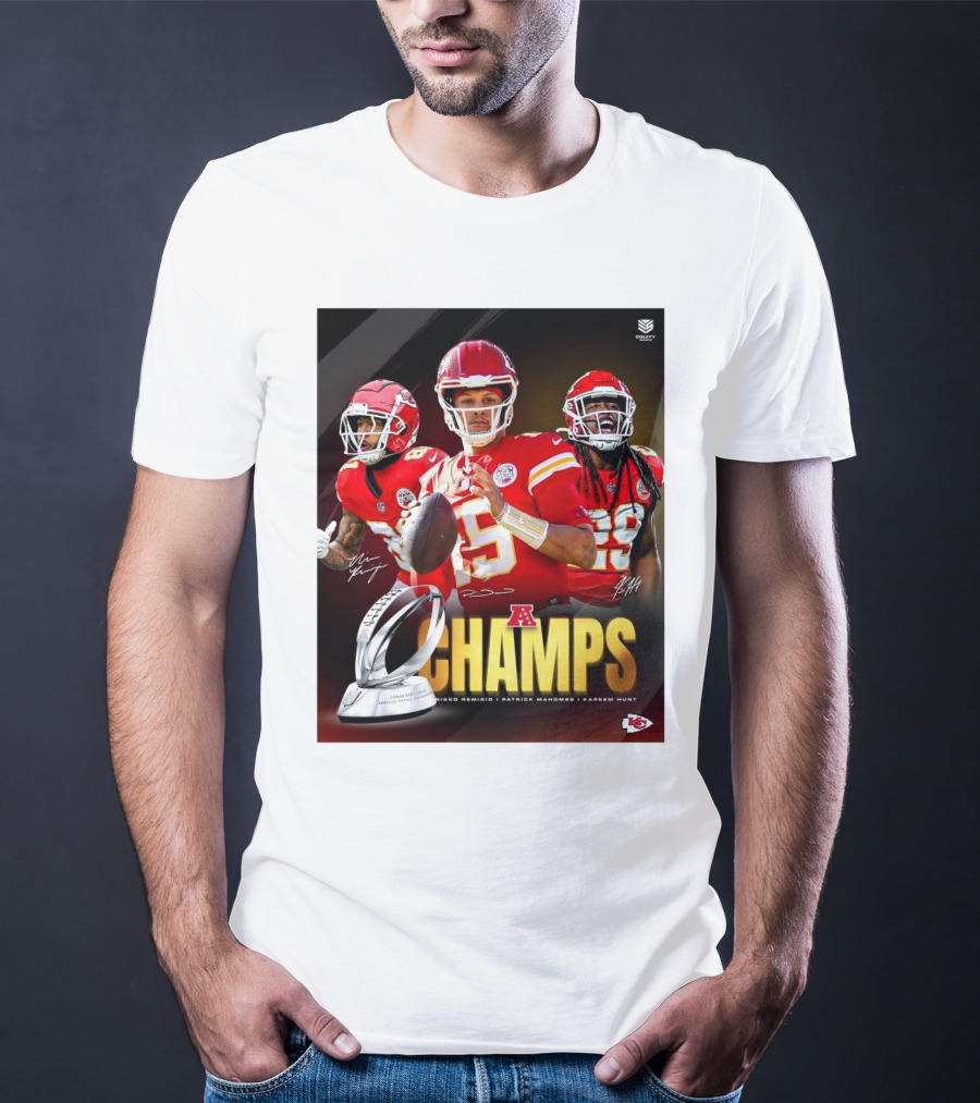 Kansas City Chiefs AFC Champs Nikko Remigio Patrick Mahomes II Kareem Hunt Signatures T-Shirt
