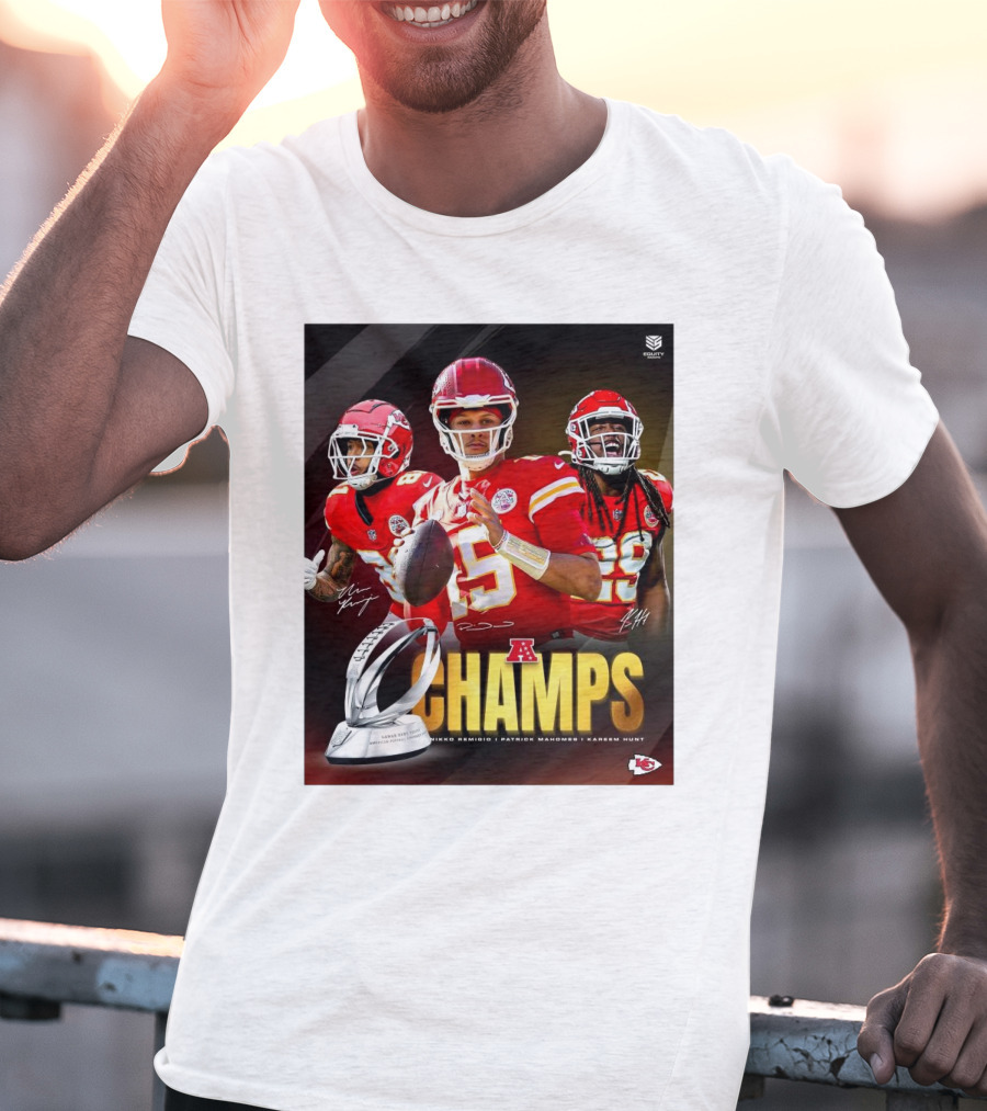 Kansas City Chiefs AFC Champs Nikko Remigio Patrick Mahomes II Kareem Hunt Signatures T-Shirt