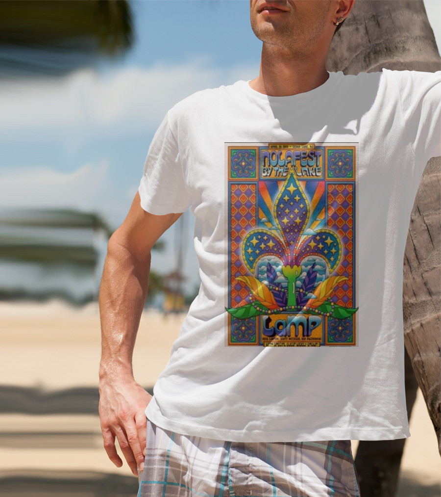 Nolafest By The Lake Lamp Cedar Lake NJ April 26 2025 Fleming Fleur-de-Lis Psychedelic Art Style T-Shirt