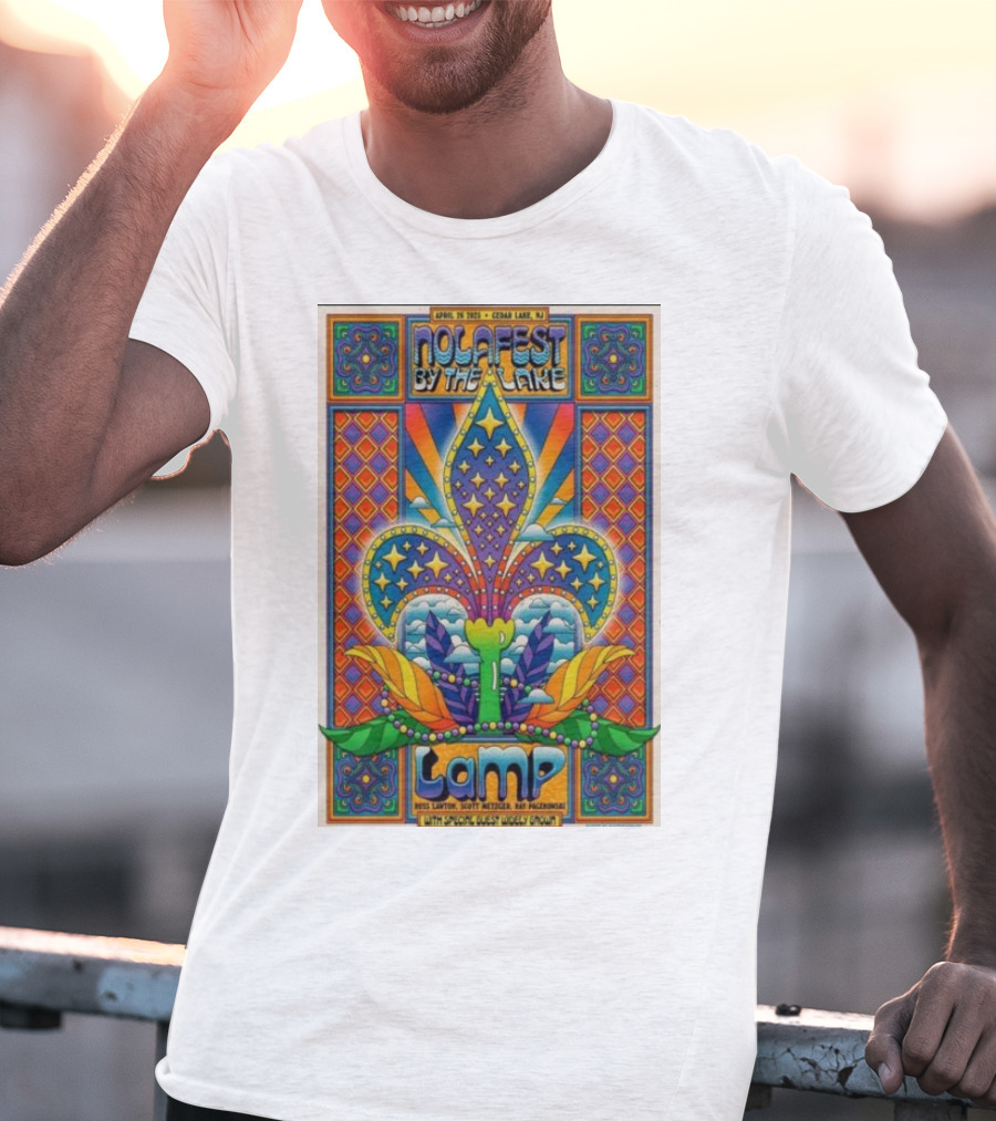 Nolafest By The Lake Lamp Cedar Lake NJ April 26 2025 Fleming Fleur-de-Lis Psychedelic Art Style T-Shirt