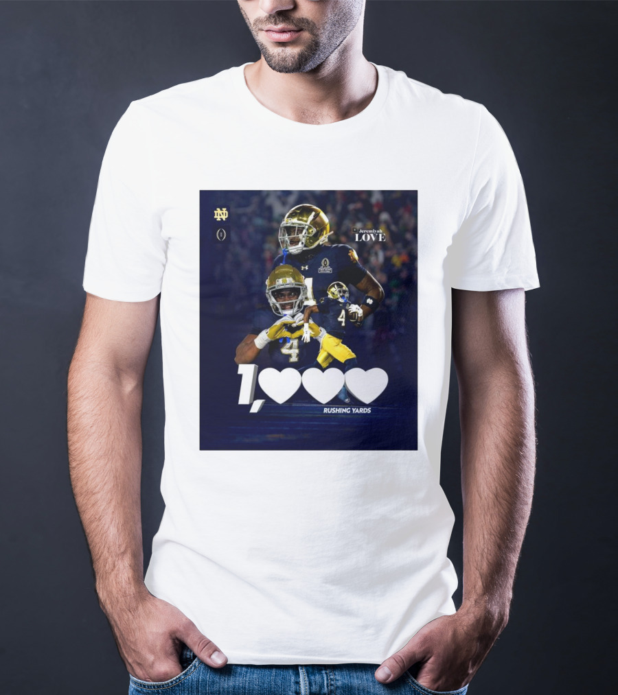 Notre Dame Fighting Irish Jeremiyah Love 1000 Rushing Yards T-Shirt