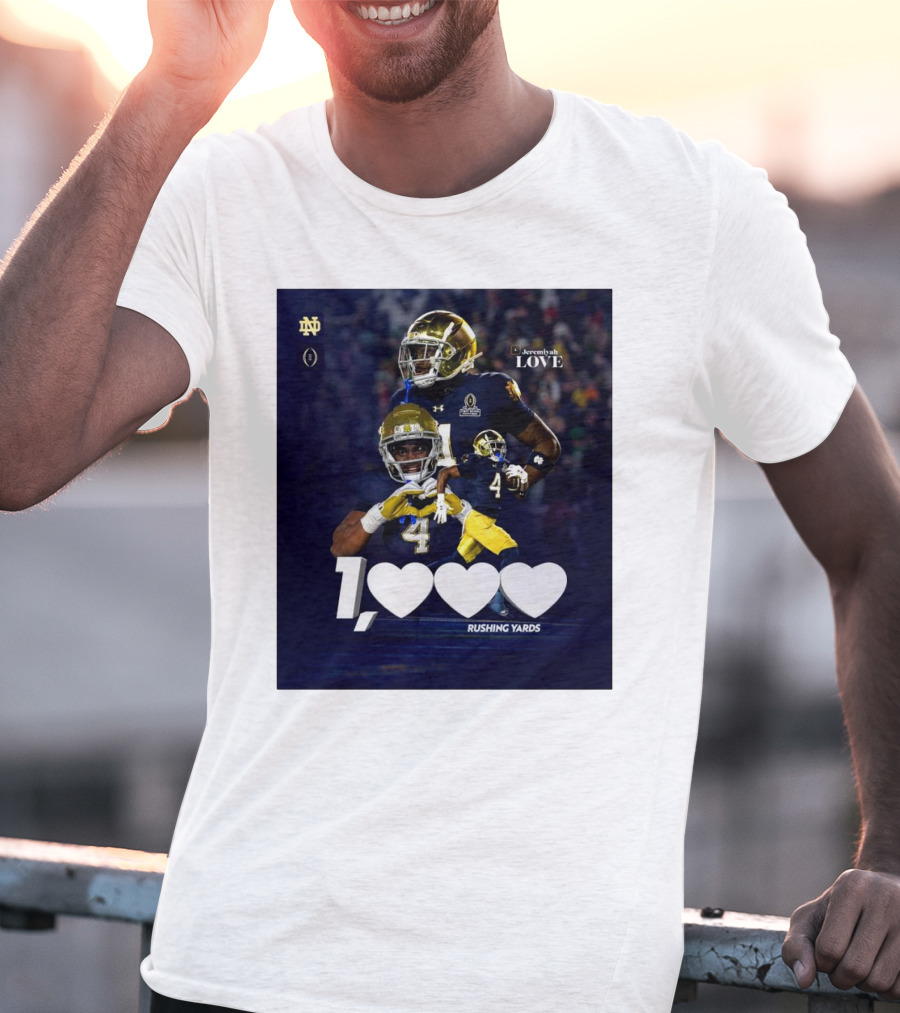 Notre Dame Fighting Irish Jeremiyah Love 1000 Rushing Yards T-Shirt