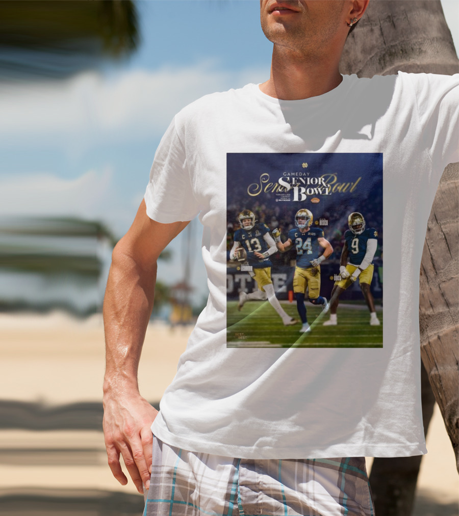 Gameday Senior Bowl February 2025 Notre Dame Fighting Irish Riley Leonard Jack Kiser RJ Oben T-Shirt