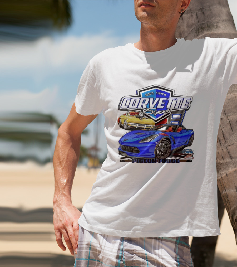 Corvette Expo Pigeon Forge 1977 Blue And Yellow Cars Cruise The Smokies T-Shirt