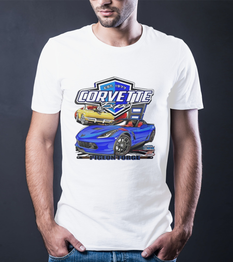 Corvette Expo Pigeon Forge 1977 Blue And Yellow Cars Cruise The Smokies T-Shirt