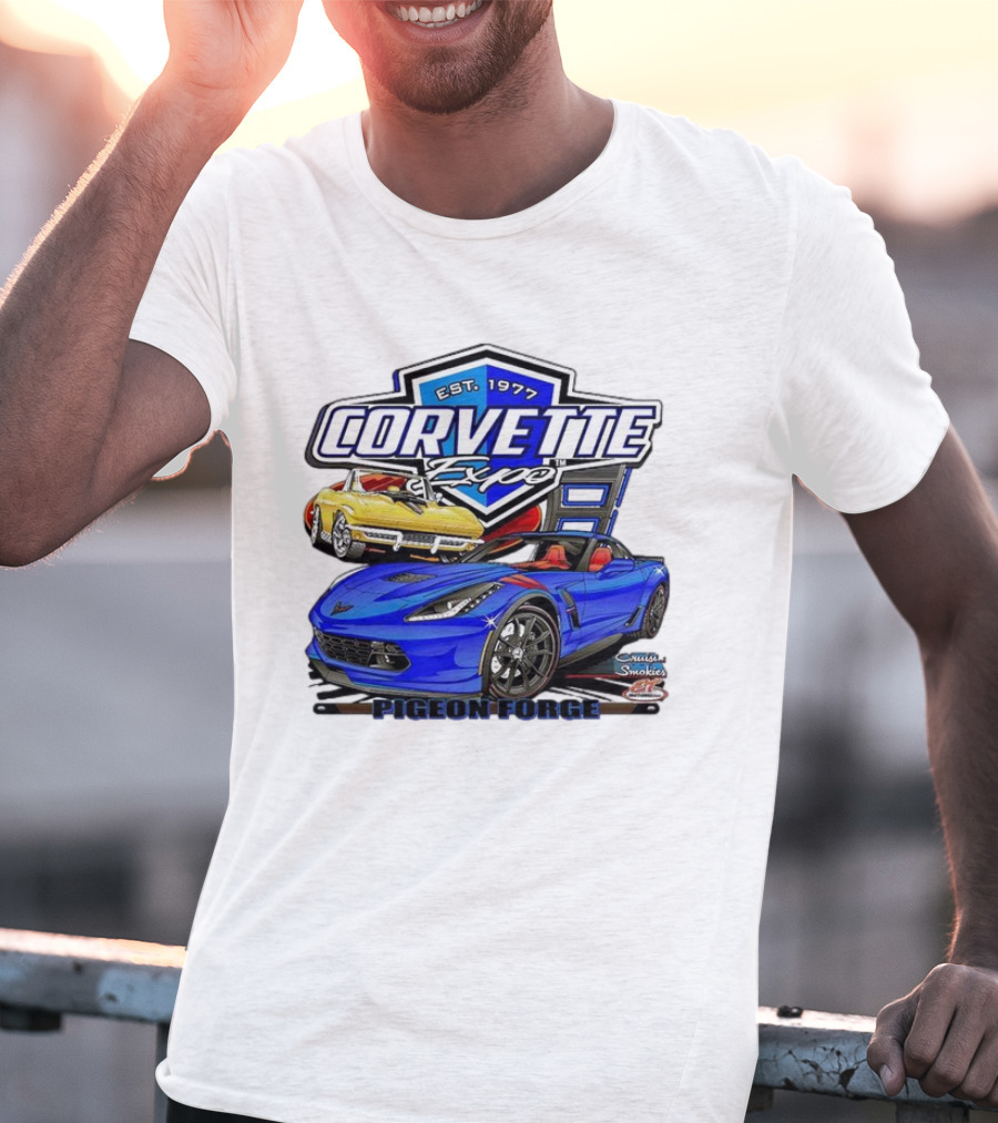 Corvette Expo Pigeon Forge 1977 Blue And Yellow Cars Cruise The Smokies T-Shirt