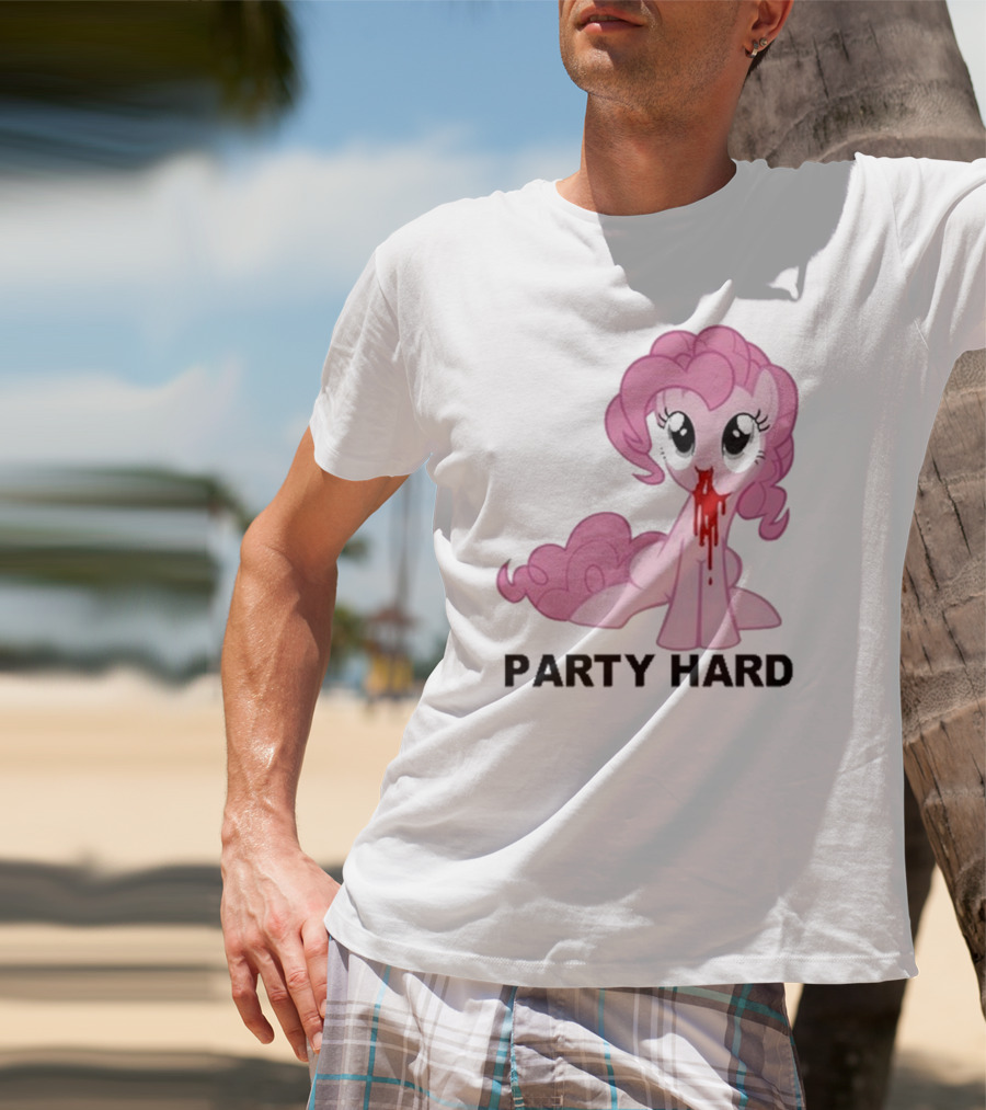 Party Hard Pony Creepy Pink Character Emo Aesthetic T-Shirt