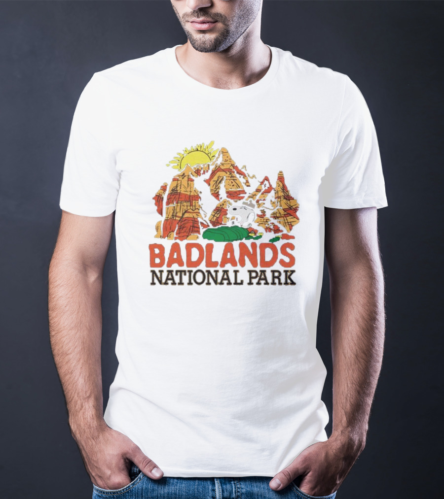 Peanuts Snoopy Badlands National Park Sun And Rock Formation T-Shirt