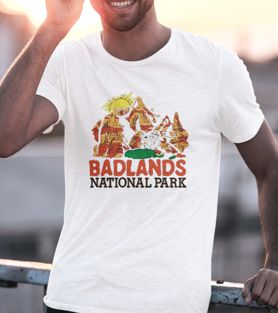 Peanuts Snoopy Badlands National Park Sun And Rock Formation T-Shirt