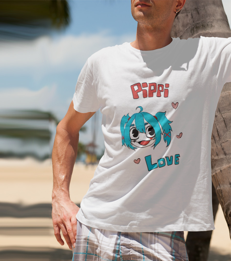 Pippi Love Blue Hair Cute Hearts T-Shirt