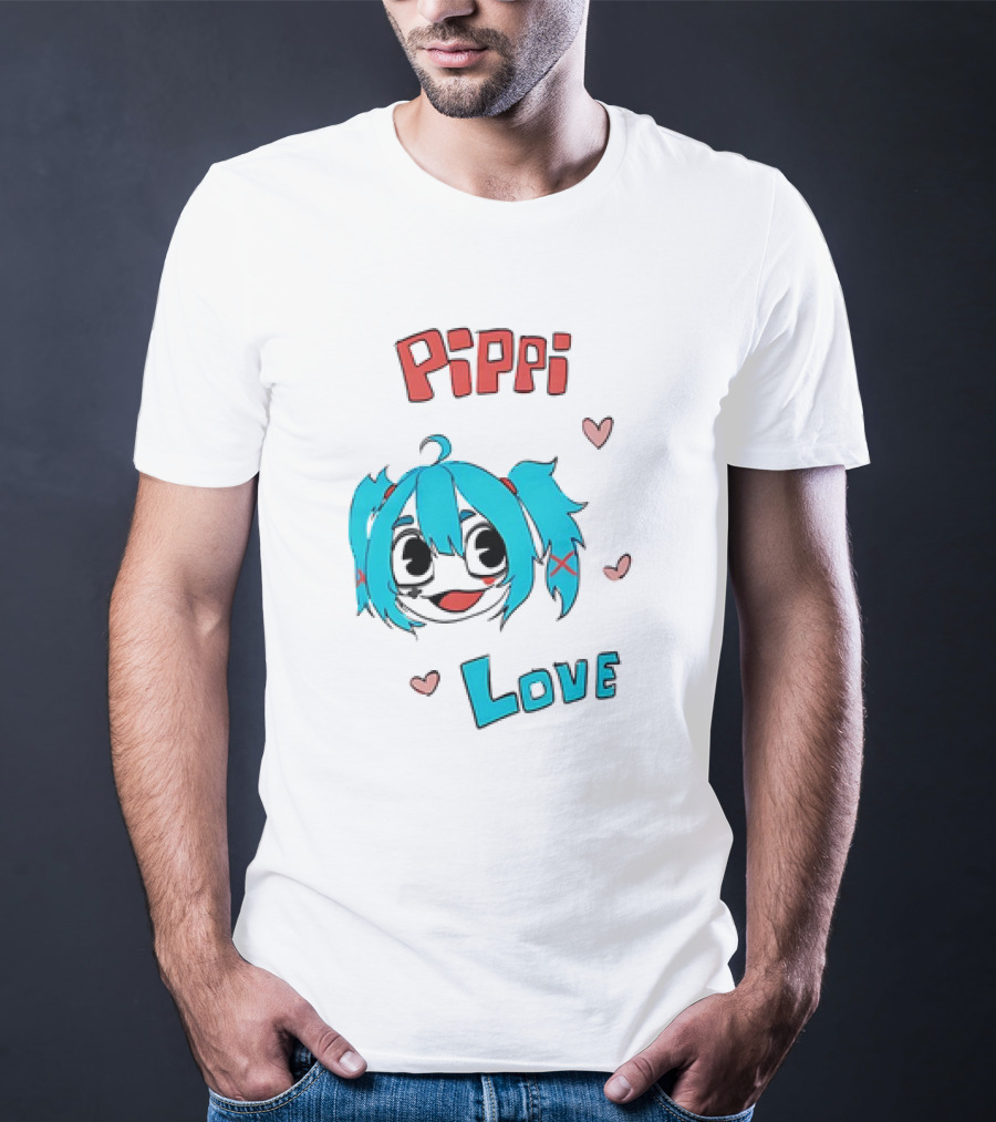Pippi Love Blue Hair Cute Hearts T-Shirt