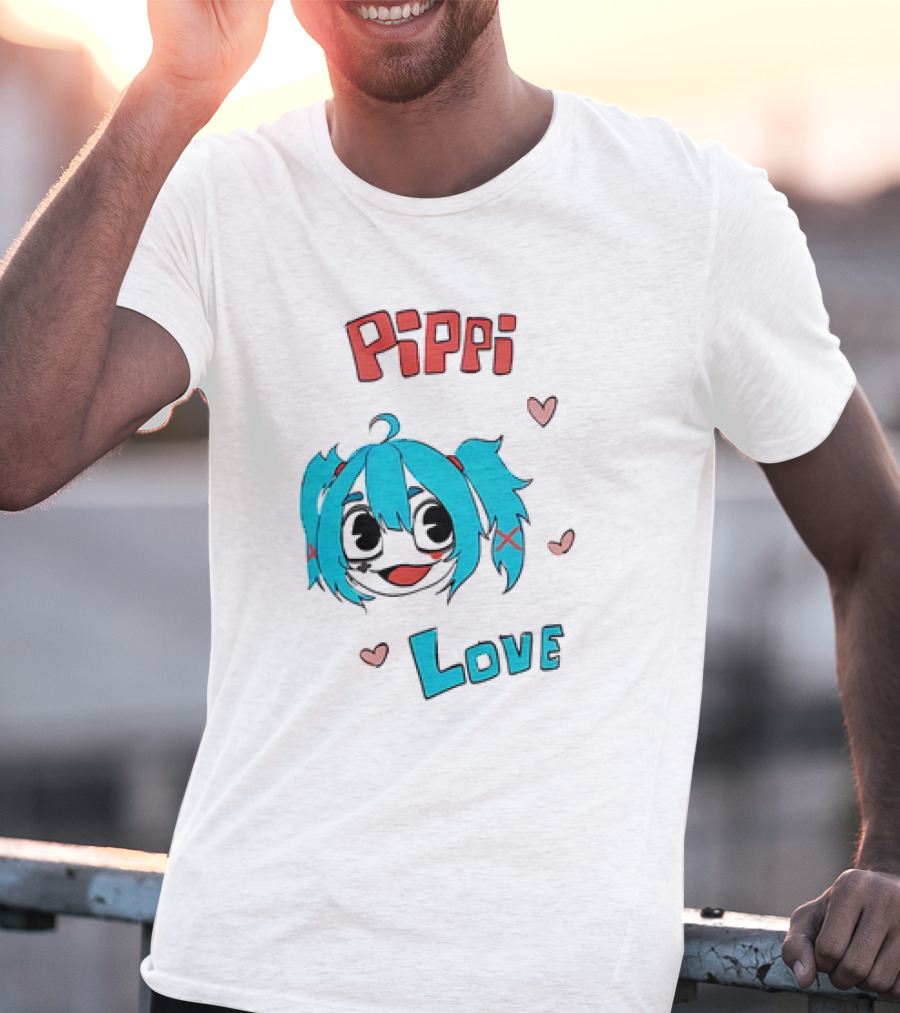 Pippi Love Blue Hair Cute Hearts T-Shirt
