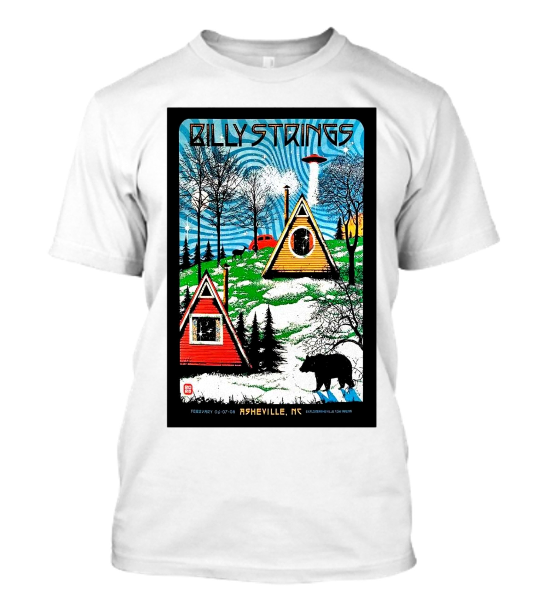 Billy Strings Feb 6-8 2025 ExploreAsheville.com Arena NC Cabin UFO Bear Forest T-Shirt