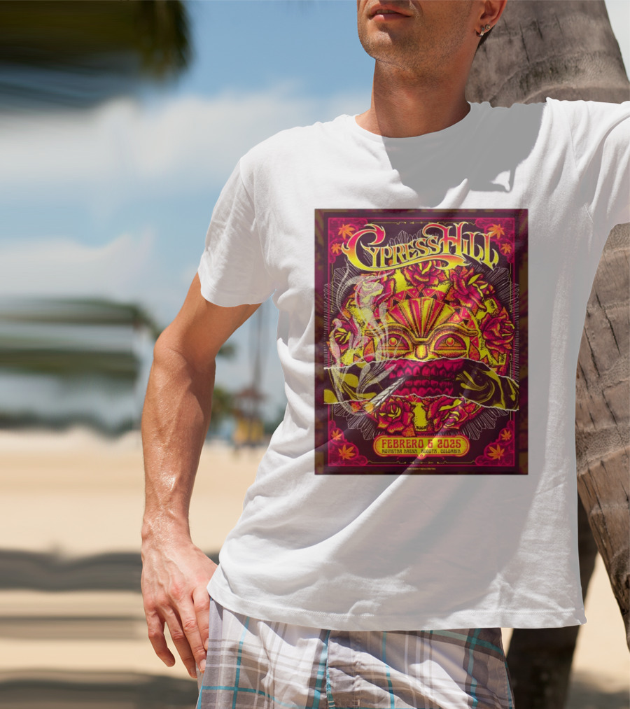 Cypress Hill Febrero 6 2025 Movistar Arena Bogotá Colombia Sun Mask Smoking Roses T-Shirt