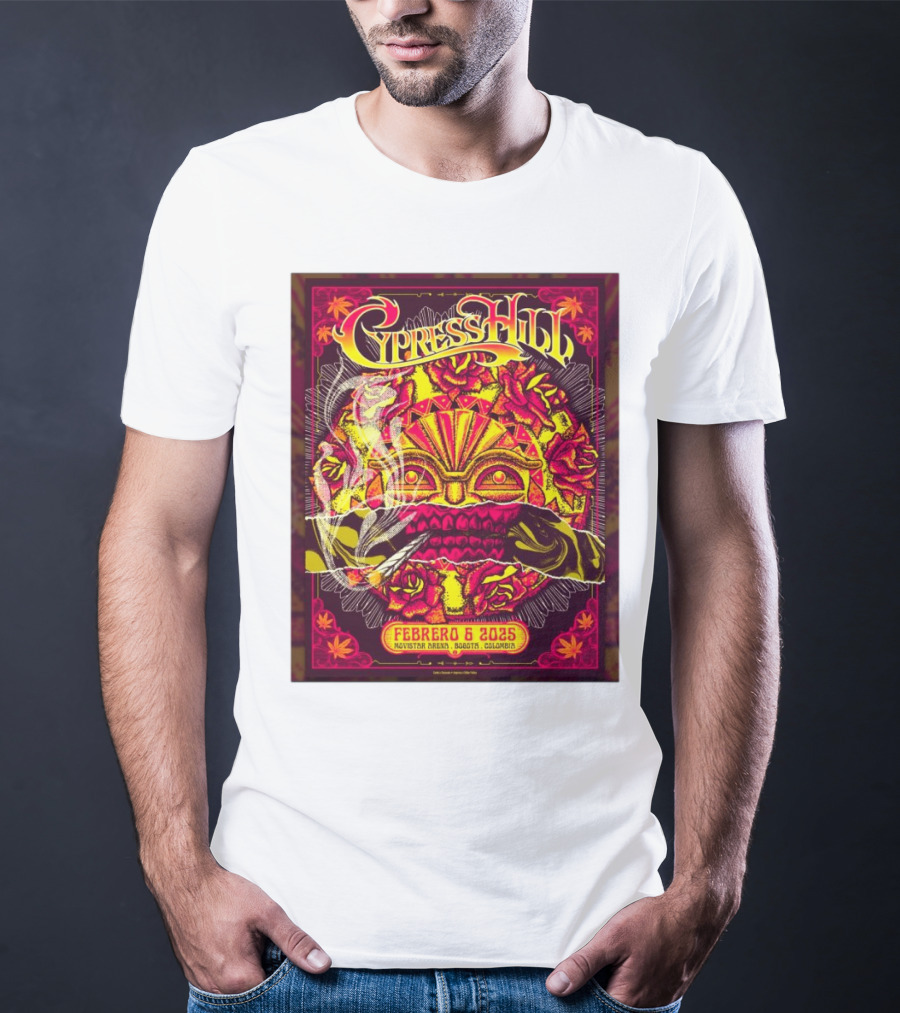 Cypress Hill Febrero 6 2025 Movistar Arena Bogotá Colombia Sun Mask Smoking Roses T-Shirt