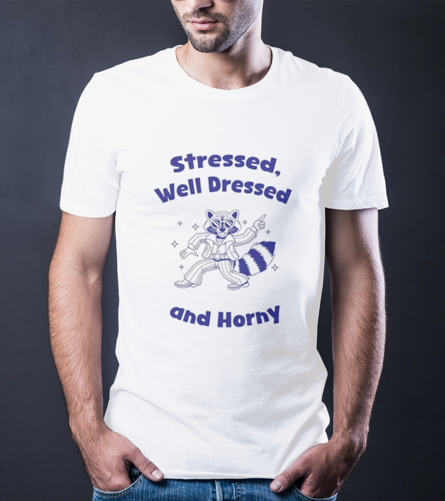 Stressed Well Dressed And Horny Raccoon With Sparkles T-Shirt