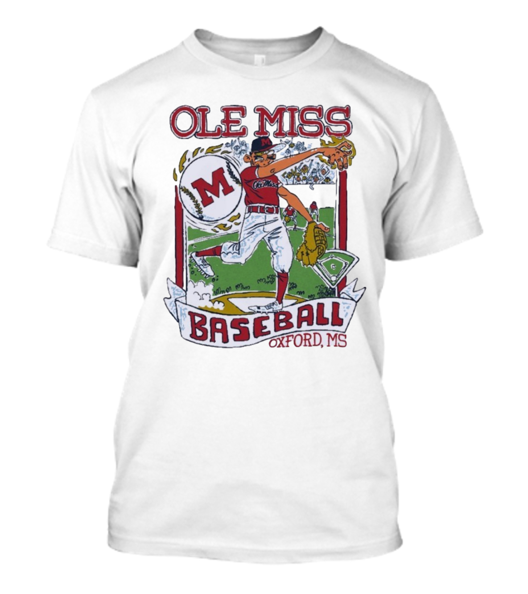 Ole Miss Baseball Oxford MS Pitcher Illustration With M Logo T-Shirt