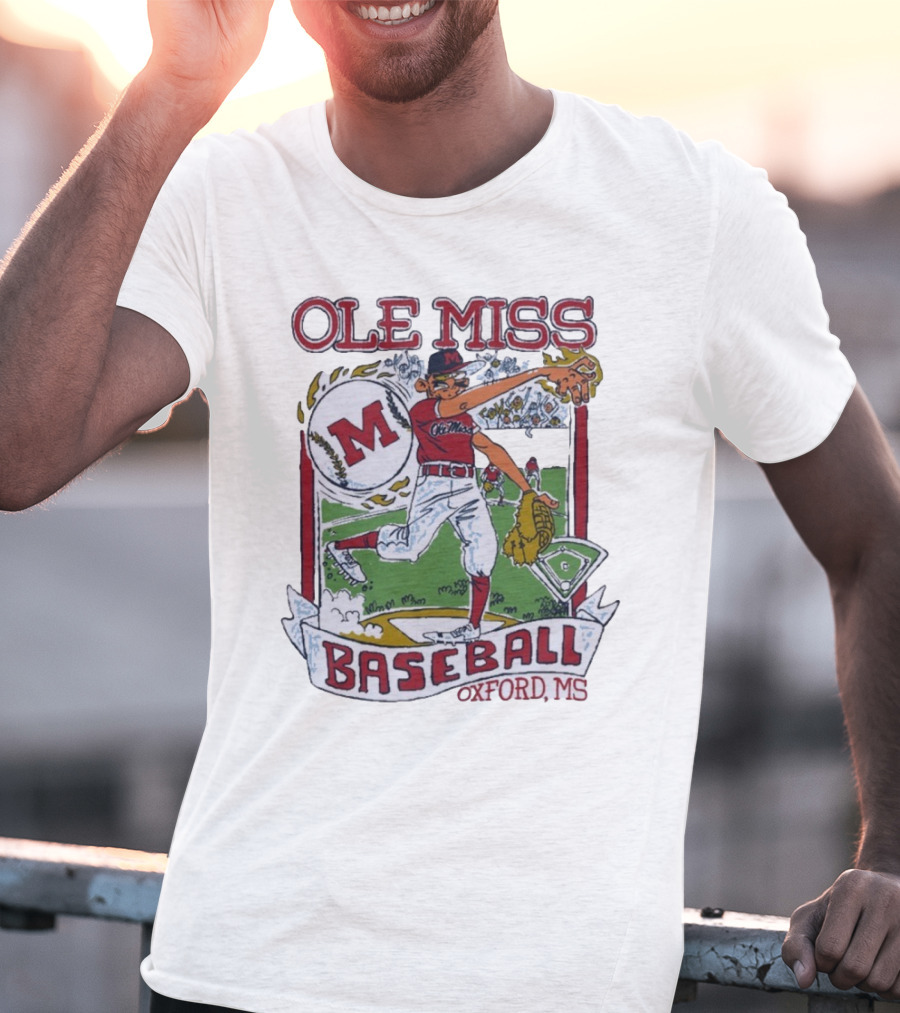Ole Miss Baseball Oxford MS Pitcher Illustration With M Logo T-Shirt