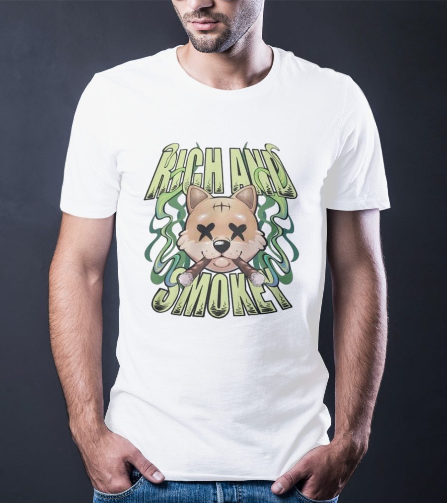 Rich And Smoke Green Smokey Dog Face With Crossed Eyes T-Shirt