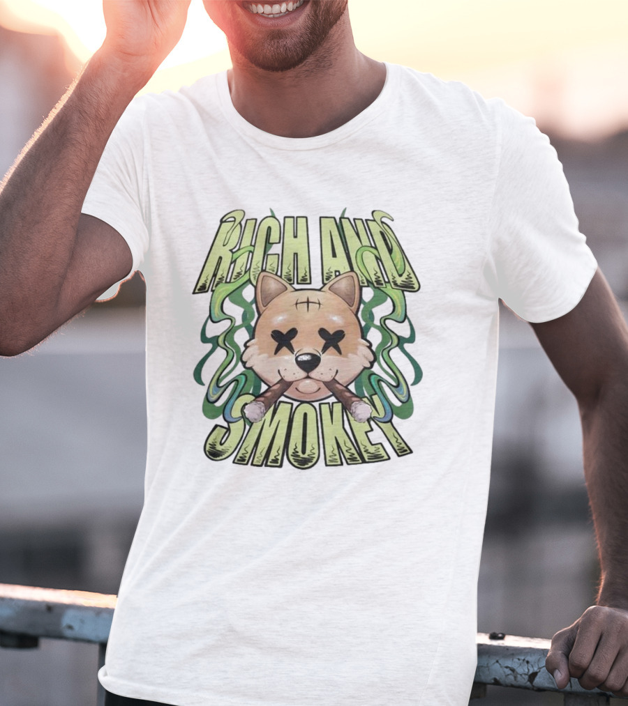 Rich And Smoke Green Smokey Dog Face With Crossed Eyes T-Shirt