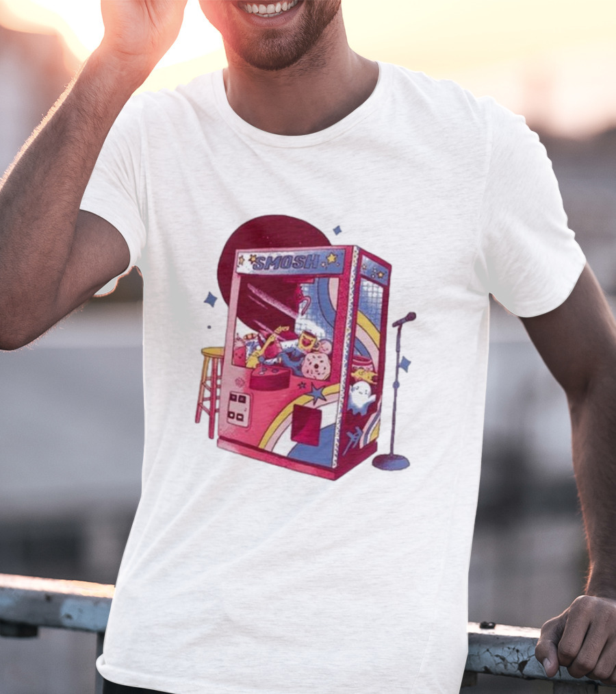 Smosh Pit Claw Machine Arcade Theme With Colorful Characters And Microphone T-Shirt