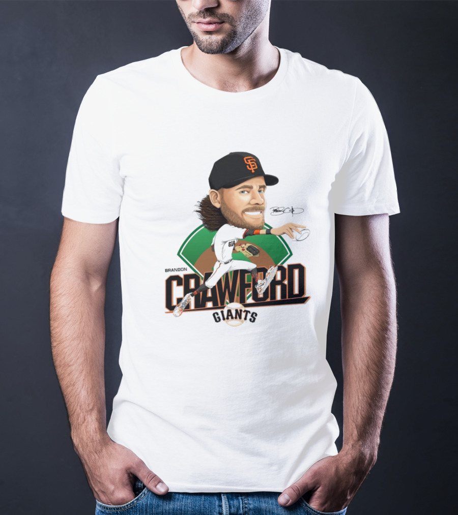 San Francisco Giants Brandon Crawford Caricature Celebrating Legendary Signature T-Shirt