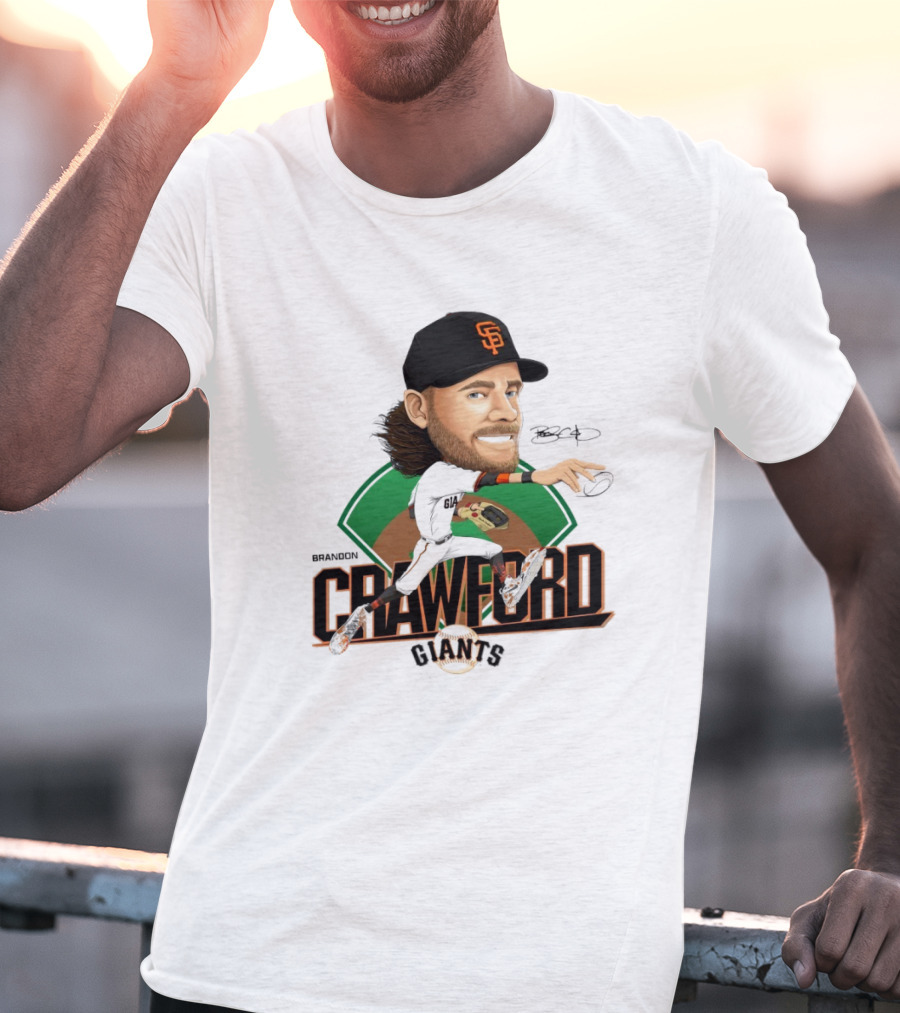 San Francisco Giants Brandon Crawford Caricature Celebrating Legendary Signature T-Shirt
