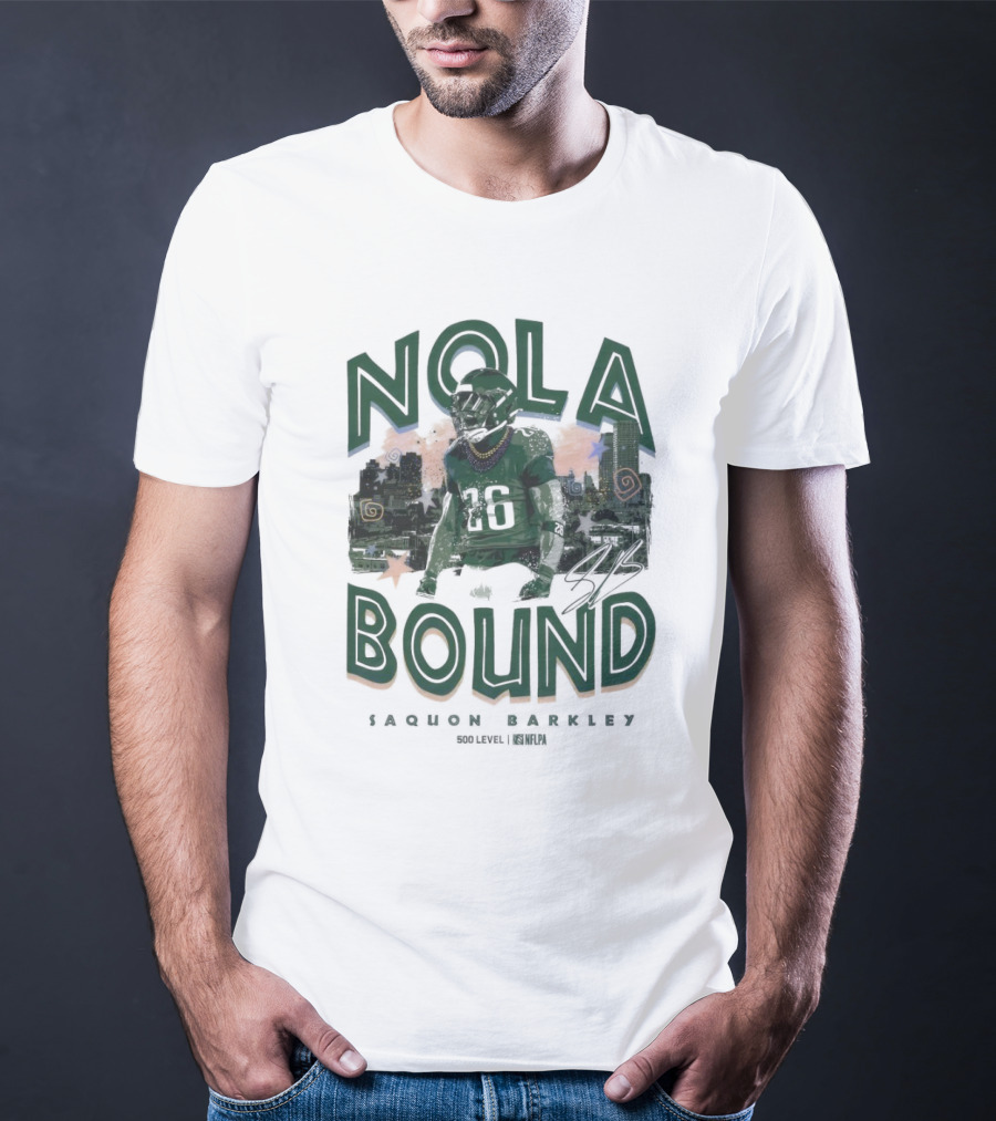 NOLA Bound Saquon Barkley Philadelphia Eagles NFLPA Signature T-Shirt