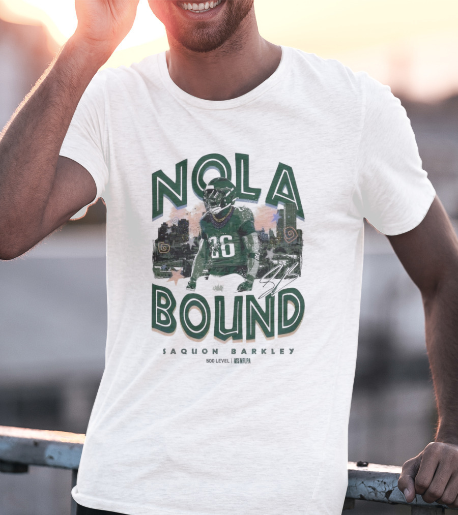 NOLA Bound Saquon Barkley Philadelphia Eagles NFLPA Signature T-Shirt