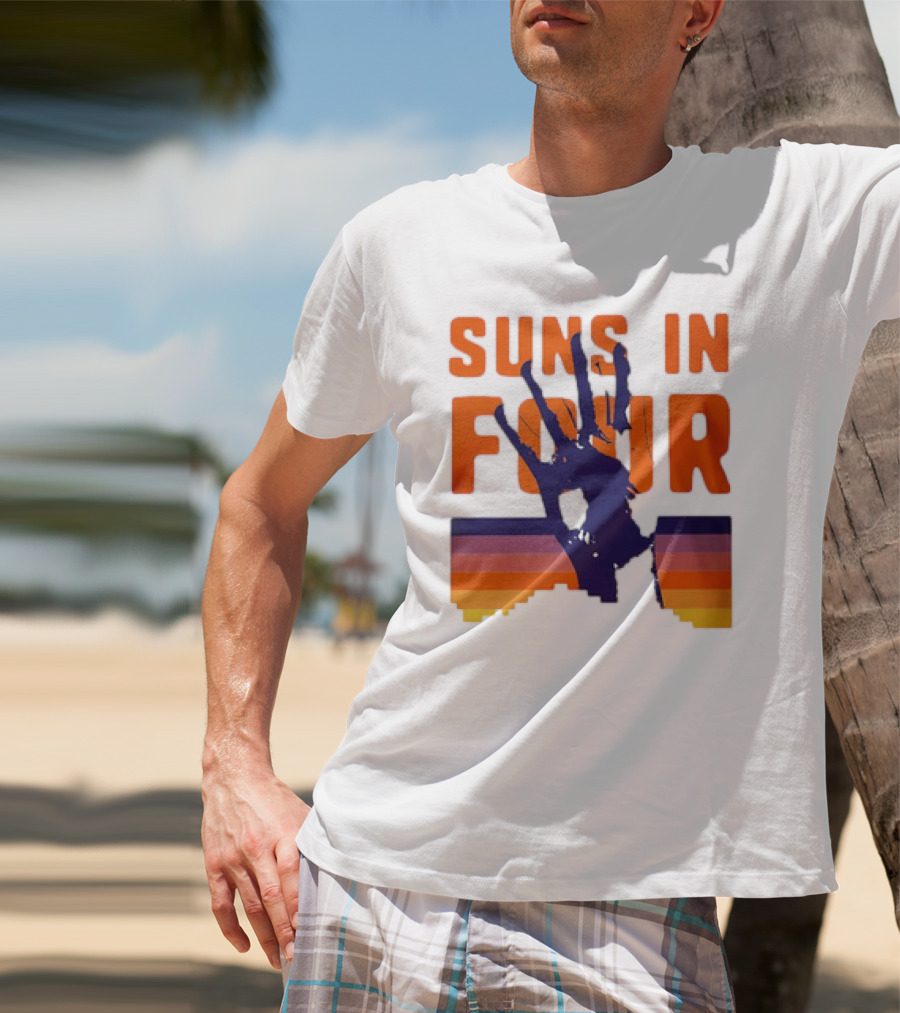 Suns In Four Handprint Orange And Purple Stripes T-Shirt
